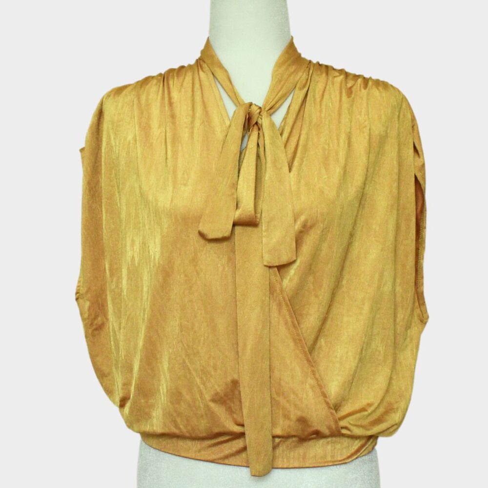 ZARA Gold Crossover With A Tie Knit Blouse Size S